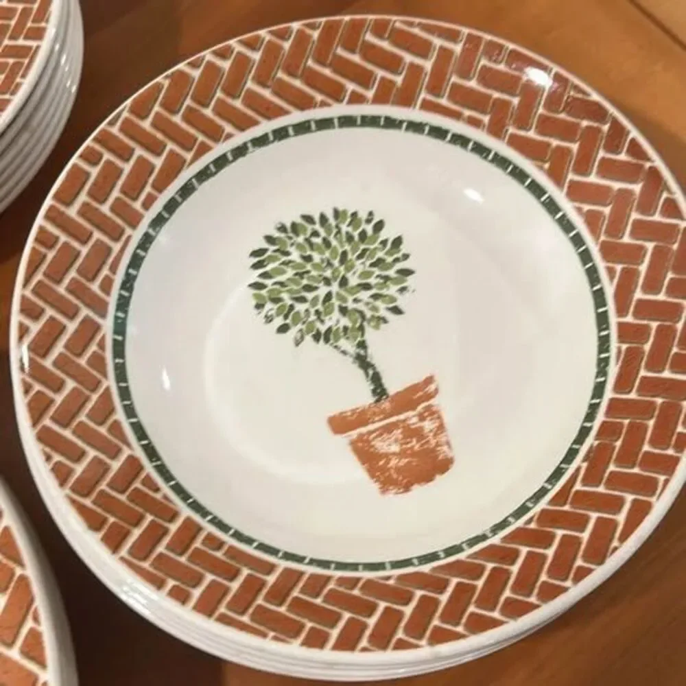 Set of 6 topiary garden summer party dish dinnerware set bowls plates